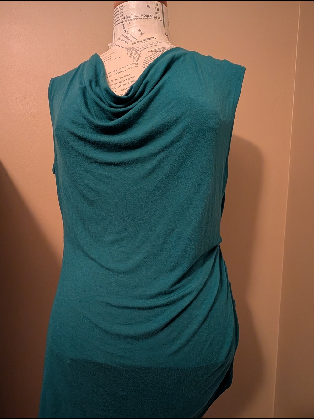 Super Sexy Daisy Fuentes Teal Sleeveless Cowl Neck Knit Blouse Top Shirt XL